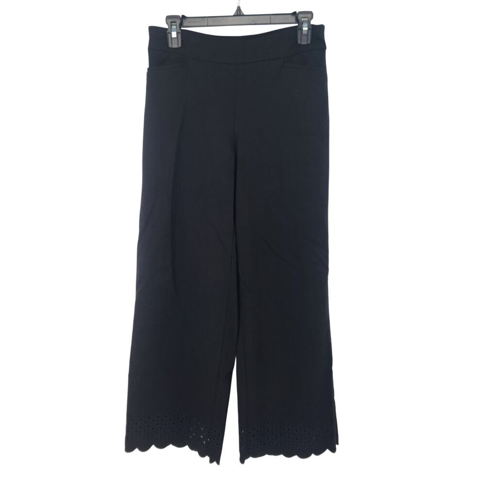 Chico's Black Pull on Eyelet Scallop Hem Cropped Wide Leg Pants Women OT-4 tall - Picture 11 of 11